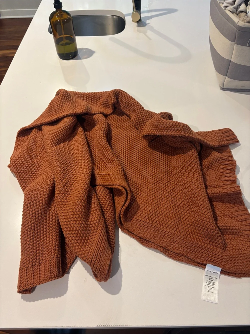 West Elm Cotton Knit Throw Blanket- Copper Rust
